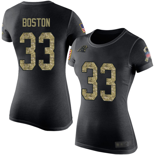 Carolina Panthers Black Camo Women Tre Boston Salute to Service NFL Football #33 T Shirt